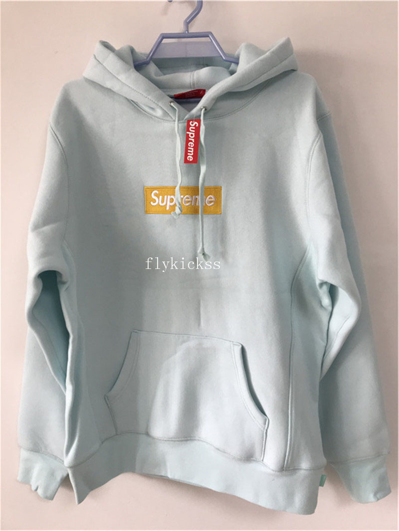 Supreme Ice Blue Hoodie With Yellow Box Logo